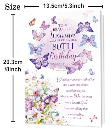 Beixian 80th Birthday Card Gifts for Women, Cool Gifts for 80 Year Old Woman, 80th Birthday Decorations for Grandma 8x5.3 Inches, Double Sided - Image 3