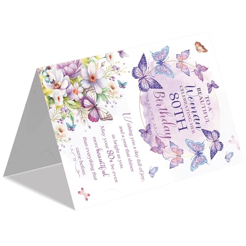 Beixian 80th Birthday Card Gifts for Women, Cool Gifts for 80 Year Old Woman, 80th Birthday Decorations for Grandma 8x5.3 Inches, Double Sided - Image 5