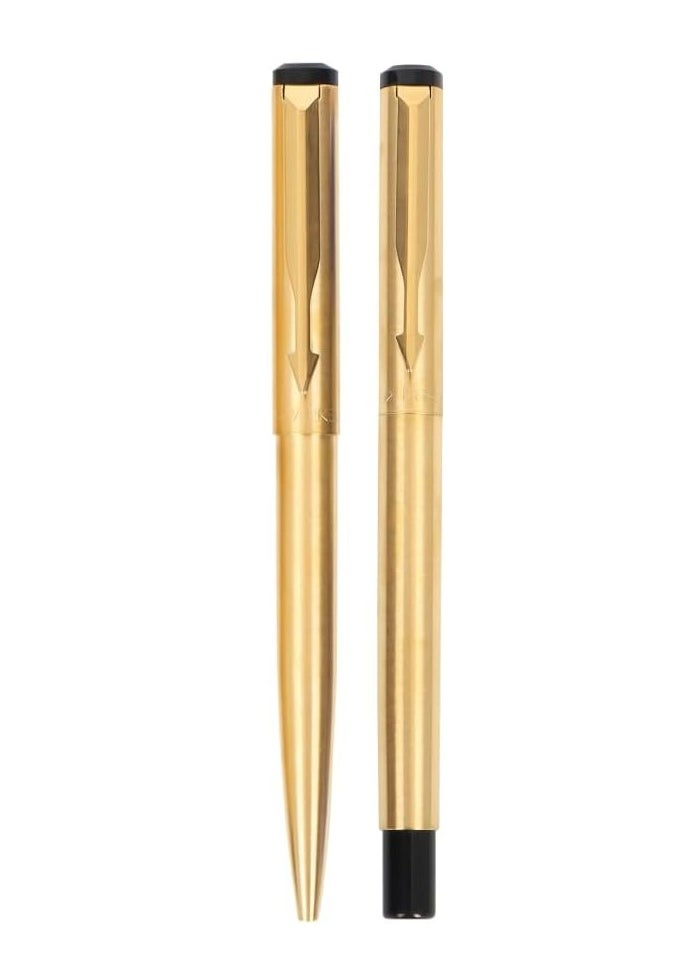PARKER - Parker Vector Gold Trim Roller Ball Pen and Ball Pen Luxury Gift Set, Blue Ink, 3 Count (Pack of 1) (9000019170) - Image 1