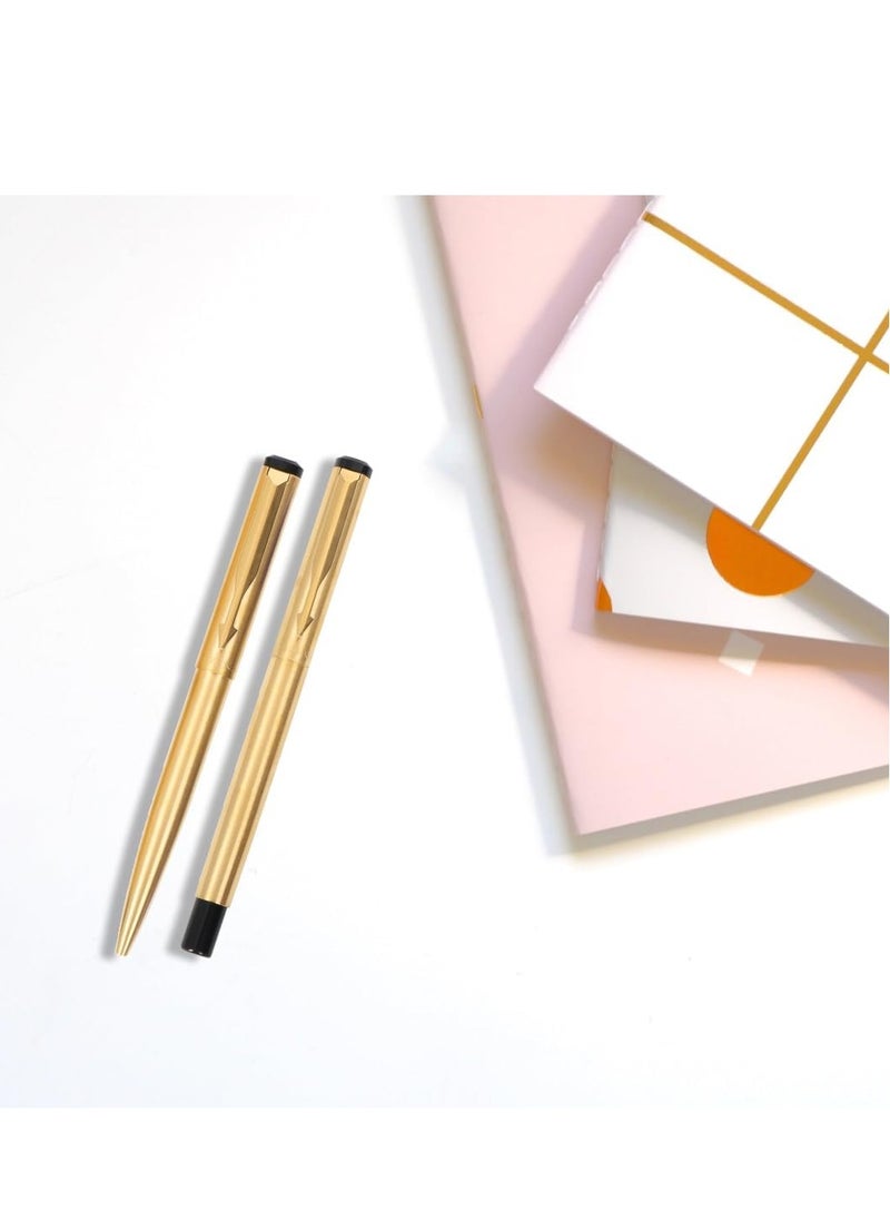 PARKER - Parker Vector Gold Trim Roller Ball Pen and Ball Pen Luxury Gift Set, Blue Ink, 3 Count (Pack of 1) (9000019170) - Image 1