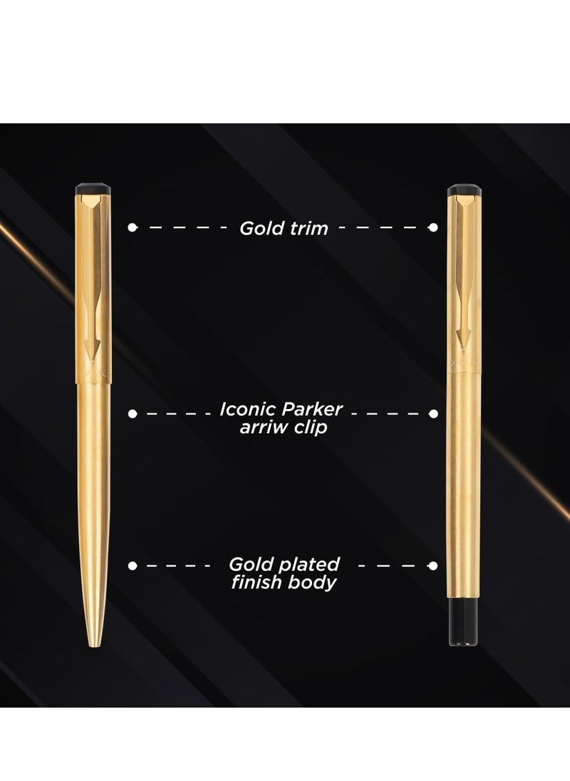 PARKER - Parker Vector Gold Trim Roller Ball Pen and Ball Pen Luxury Gift Set, Blue Ink, 3 Count (Pack of 1) (9000019170) - Image 1