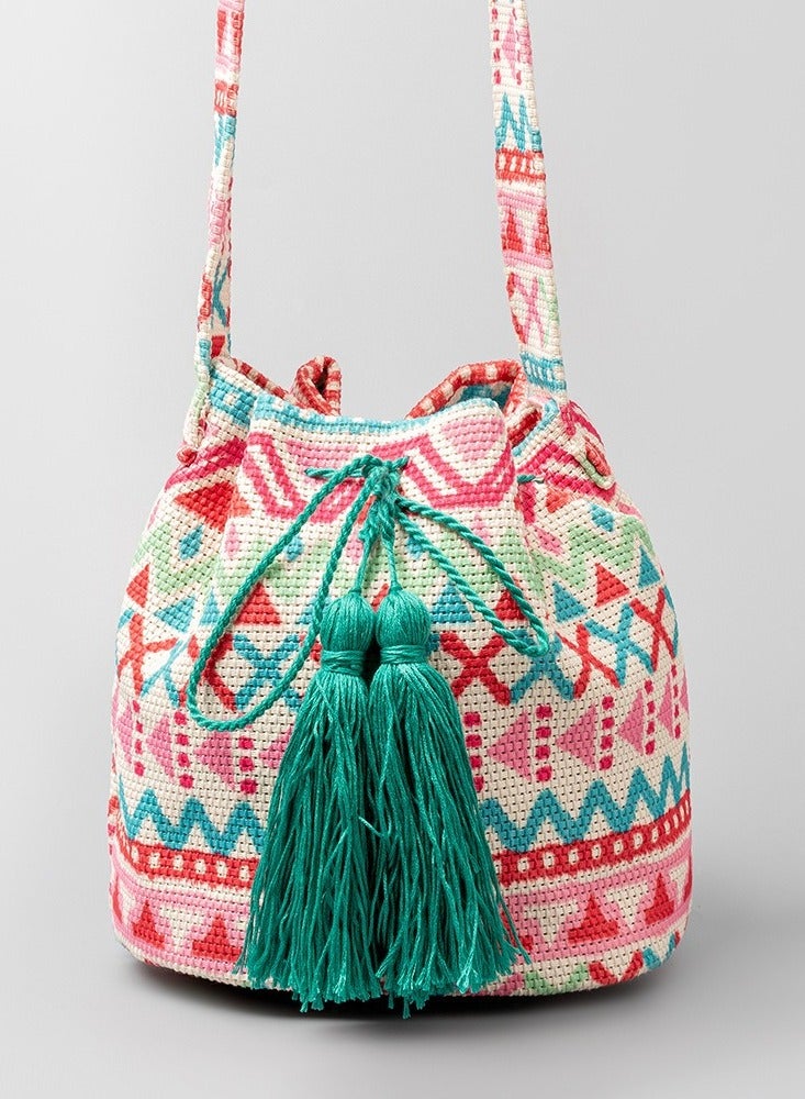 Bohemian Crossbody Bucket Bag for Women | Ethnic Printed Canvas Tote | Lightweight Commuter & Travel Bag - Image 1
