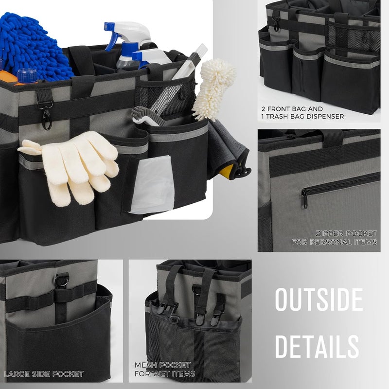 SCAVATA Wearable Cleaning Caddy, Cleaning Caddy Supplies Organizer with Handle & Shoulder Straps for Housekeepers, Under Sink & Car Cleaning Tool Organizers Bag with 4 Foldable Divider (MediumGrey) - Image 3