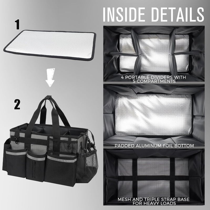 SCAVATA Wearable Cleaning Caddy, Cleaning Caddy Supplies Organizer with Handle & Shoulder Straps for Housekeepers, Under Sink & Car Cleaning Tool Organizers Bag with 4 Foldable Divider (MediumGrey) - Image 4