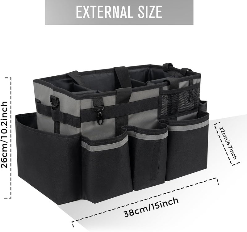 SCAVATA Wearable Cleaning Caddy, Cleaning Caddy Supplies Organizer with Handle & Shoulder Straps for Housekeepers, Under Sink & Car Cleaning Tool Organizers Bag with 4 Foldable Divider (MediumGrey) - Image 5