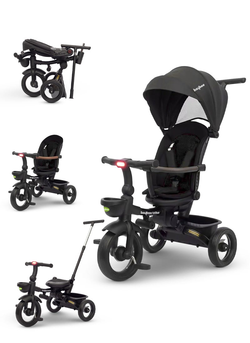 BAYBEE - Cozy 7 in 1 Convertible Baby Tricycle for Kids, Foldable Baby Kids Cycle with Parental Push Handle, Canopy, Rotatable Seat, Light, Safety Bar & Belt | Kids Tricycle Cycle for Kids 1.5 to 5 Years Black - Image 1