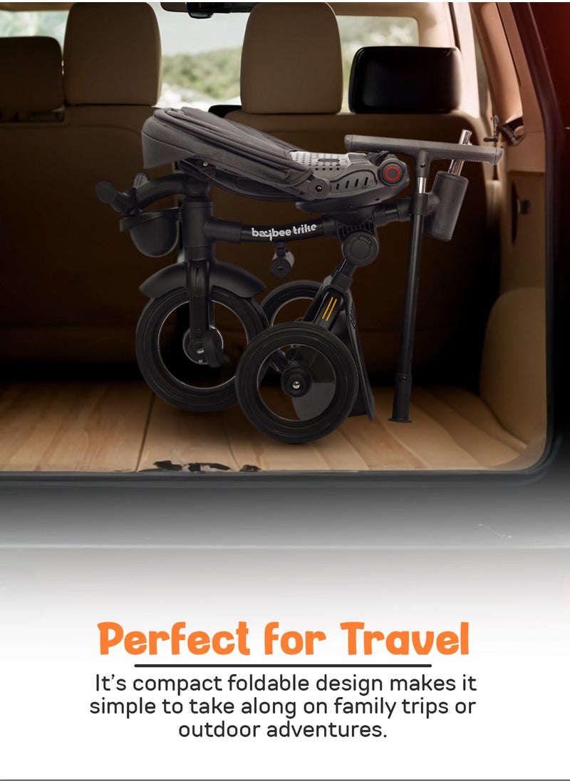 BAYBEE - Cozy 7 in 1 Convertible Baby Tricycle for Kids, Foldable Baby Kids Cycle with Parental Push Handle, Canopy, Rotatable Seat, Light, Safety Bar & Belt | Kids Tricycle Cycle for Kids 1.5 to 5 Years Black - Image 1