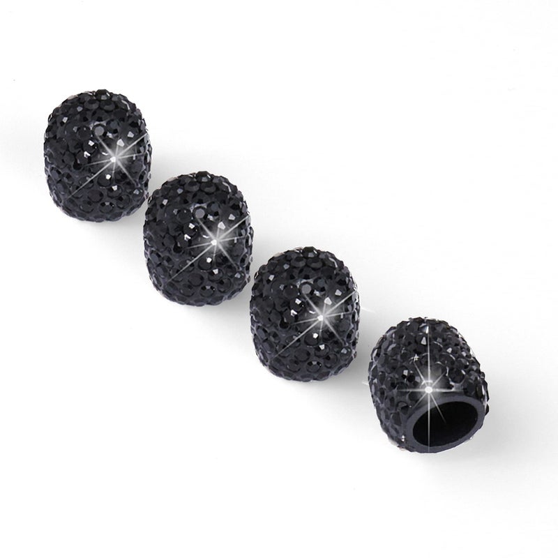 JUSTTOP 4 Pack Handmade Crystal Rhinestone Car Tire Valve Stem Caps Wheel Valve Attractive Dustproof Bling Accessories Universal for Cars Trucks and MotorcyclesBlack