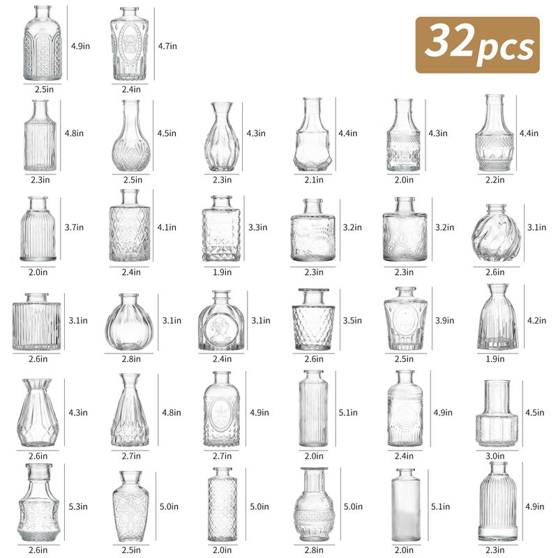 Unbreakable Glass Bud Vase Set of 32 Pcs, Vintage Clear Small Glass Vases for Flowers, Glass Bud Vases in Bulk, Mini Vase for Centerpieces, Wedding, Home Decor and Events - Image 2