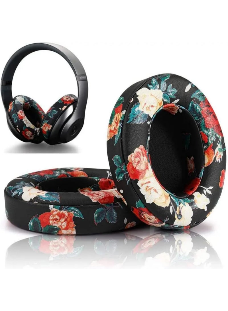 غطاء وسادة أذن بديلة زوج واحد، متوافق مع سماعات Beats Studio 2.0 اللاسلكية/السلكية وStudio 3.0 التي توضع فوق الأذن من Dr.DRE، مطبوع باللون الأسود - Image 1