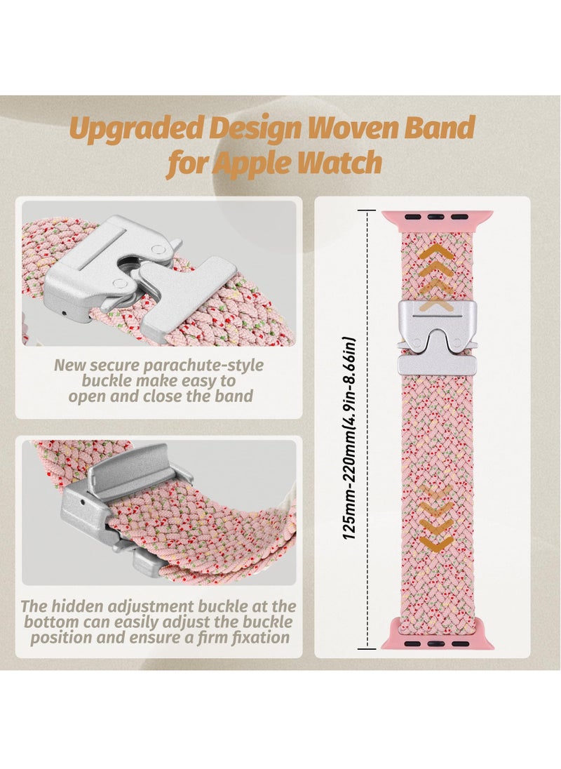 SZOXST Compatible for Apple Watch Band 42mm 41mm 40mm 38mm Elastic Nylon Braided Secure & Comfortable Stretchy Strap for Women Men,Parachute Buckle Bands for iWatch Series 10 9 8 7 6 5 4 3 SE Starlight Pink  - Image 2