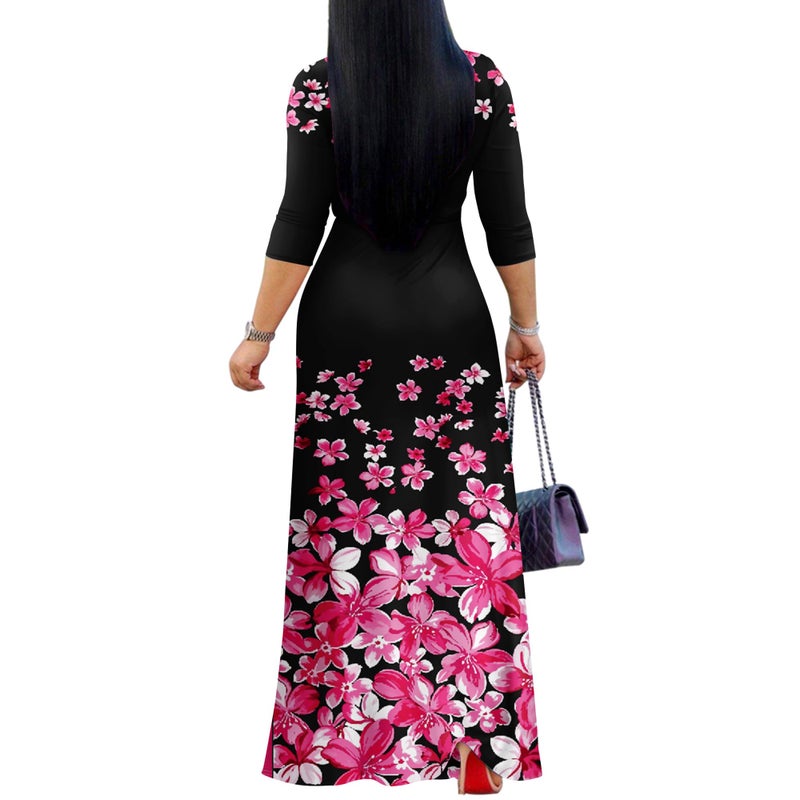 FANDEE Plus Size Maxi Dress for Women Casual Summer Sundress V-Neck 3/4 Sleeve(Broken Flowers,XX-Large) - Image 3