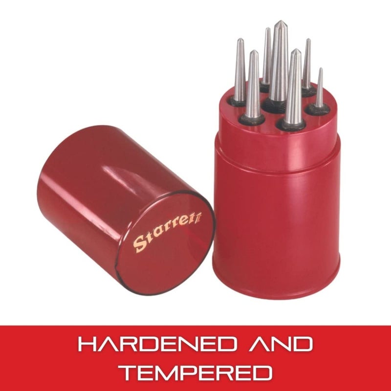 Starrett Steel Center Punch with Square Shank Set and Knurled Finger Grip - Hardened and Tempered, 7-Piece Kit for Accurate Marking and Easy Handling - S264WB - Image 4