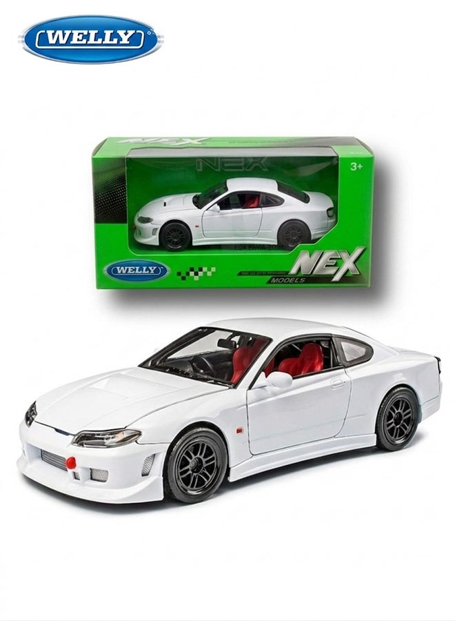 Welly 1:24 Scale Diecast Sports Car Model – Nissan Silvia S15 Coupe (White) – Opening Doors & Hood – Die-Cast Toy Car for Kids & Collectors - Image 1