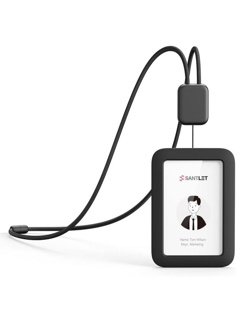 Premium Retractable ID Badge Holder with Lanyard, Security Buckle, Soft Silicone Vertical ID Card Holder for Office Staff, Employees (Black) - Image 1