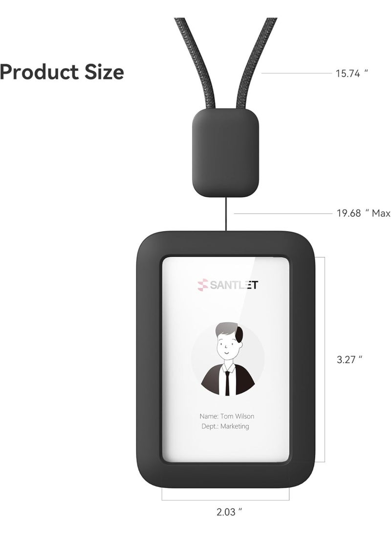 Premium Retractable ID Badge Holder with Lanyard, Security Buckle, Soft Silicone Vertical ID Card Holder for Office Staff, Employees (Black) - Image 2