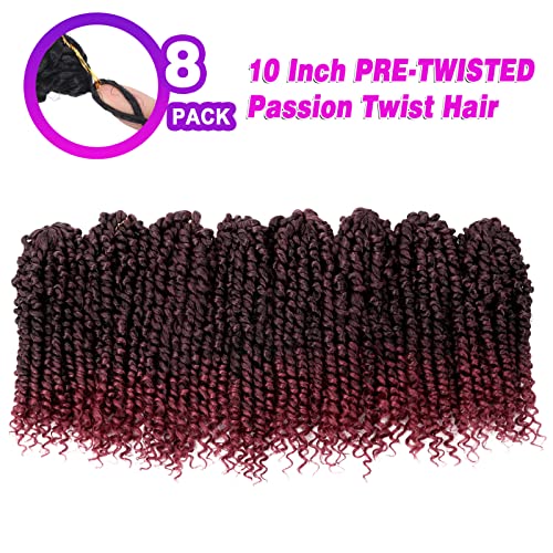 Bileaf Pretwisted Passion Twist Crochet Hair 10 Inch 8 Packs Crochet Passion Twist Pre Looped Ombre Passion Twist Hair Crochet Braids Bomb Twist Bohemian Braiding Crochet Hair for Women TBUG - Image 5