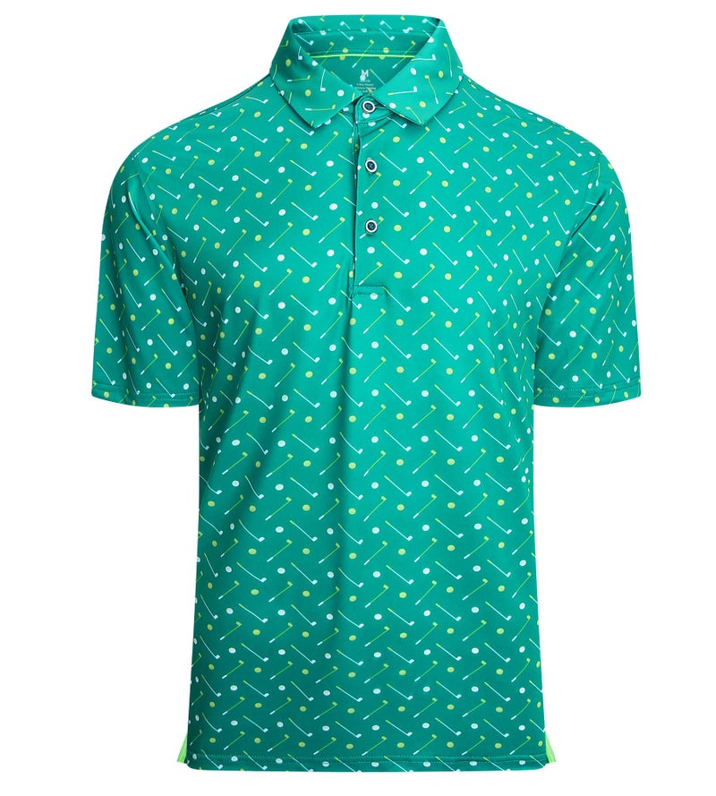 Alex Vando Mens Golf Shirt Moisture Wicking Quick-Dry Print Performance Polo Shirts for Men,Green Golf,L - Image 1