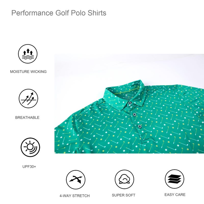Alex Vando Mens Golf Shirt Moisture Wicking Quick-Dry Print Performance Polo Shirts for Men,Green Golf,L - Image 3