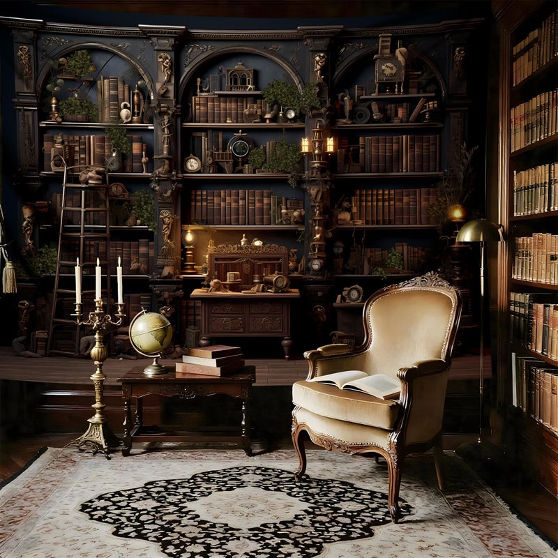 QGHOT Medieval Bookshelf Tapestry Vintage Bookcase Library Backdrop Old Books Dark Academia Large Tapestries Wall Hanging for Bedroom Living Room Office Zoom Background 78.7L x 104W - Image 3