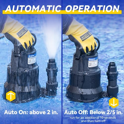 Acquaer 1/2 HP Automatic Sump Pump, 2450 GPH Submersible Water Pump with 3/4”Garden Hose Check Valve Adapter and 19ft Cord, Thermoplastic Utility Transfer Pump for Flooded Basement Pools Tub Draining - Image 4