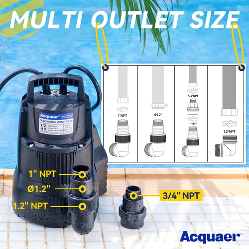 Acquaer 1/2 HP Automatic Sump Pump, 2450 GPH Submersible Water Pump with 3/4”Garden Hose Check Valve Adapter and 19ft Cord, Thermoplastic Utility Transfer Pump for Flooded Basement Pools Tub Draining - Image 5