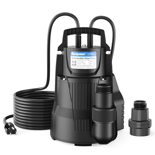 Acquaer 1/2 HP Automatic Sump Pump, 2450 GPH Submersible Water Pump with 3/4”Garden Hose Check Valve Adapter and 19ft Cord, Thermoplastic Utility Transfer Pump for Flooded Basement Pools Tub Draining - Image 1