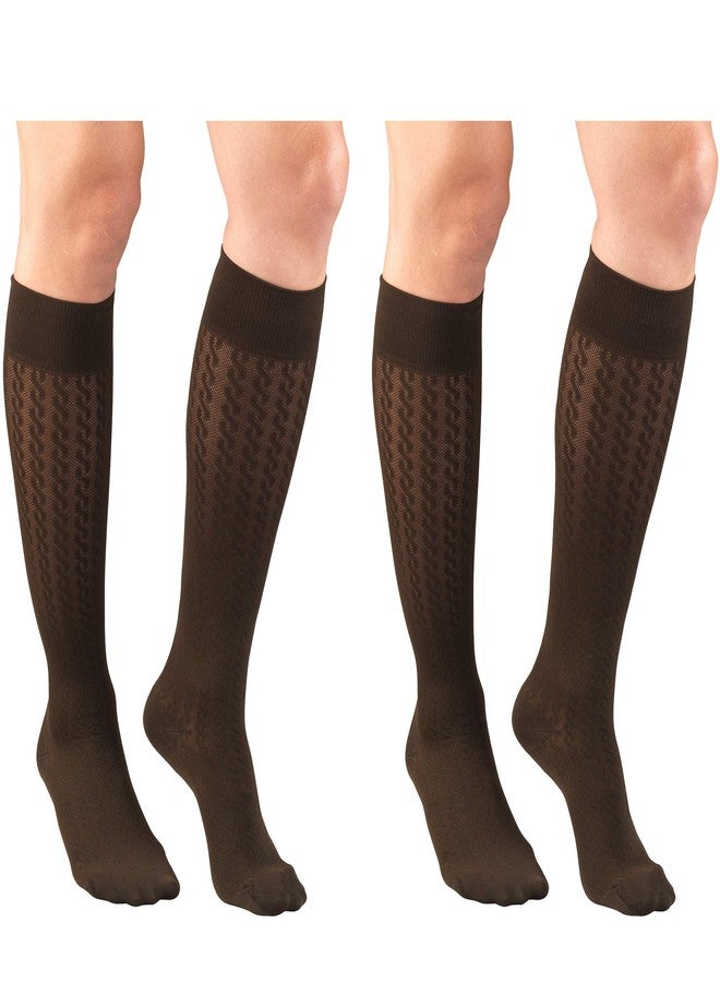 Truform Compression for Women 15-20 mmHg Socks Brown Cable Pattern, X-Large, 2 Count - Image 1