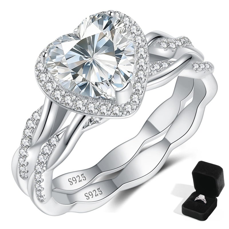 AVECON Moissanite Engagement Promise Rings for Her, 2CT D Color VVS1 Heart Cut Stone, 925 Sterling Silver Infinity Knot Twisted Wedding Anniversary Promise Gift with Certificate, Size 7 - Image 1