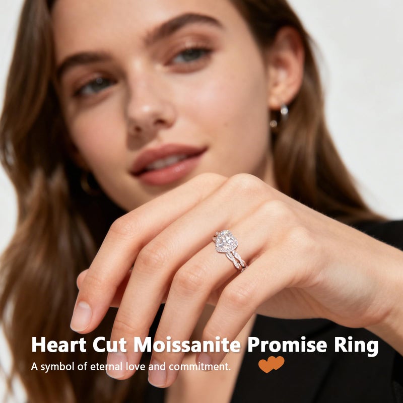 AVECON Moissanite Engagement Promise Rings for Her, 2CT D Color VVS1 Heart Cut Stone, 925 Sterling Silver Infinity Knot Twisted Wedding Anniversary Promise Gift with Certificate, Size 7 - Image 3