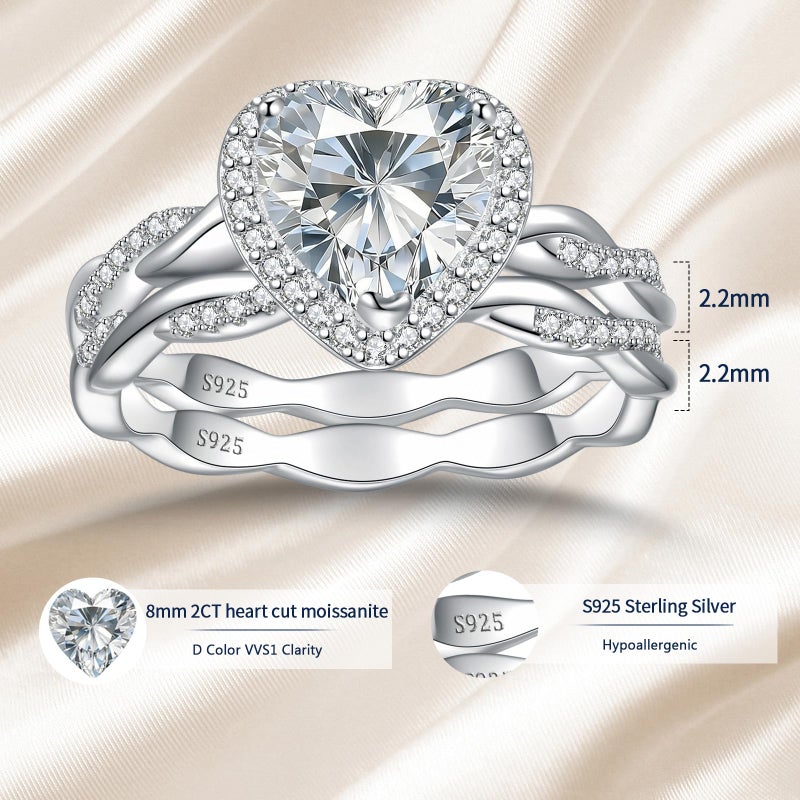 AVECON Moissanite Engagement Promise Rings for Her, 2CT D Color VVS1 Heart Cut Stone, 925 Sterling Silver Infinity Knot Twisted Wedding Anniversary Promise Gift with Certificate, Size 7 - Image 5
