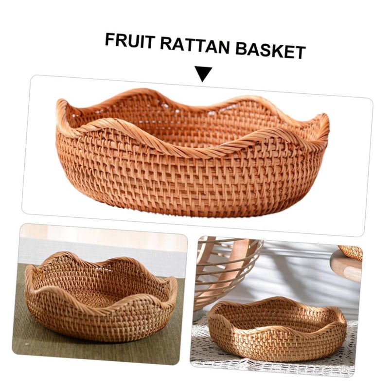 3Pcs Rattan Bread Serving Basket Fruit Tray Kitchen Storage Decor Retro Style - Image 4