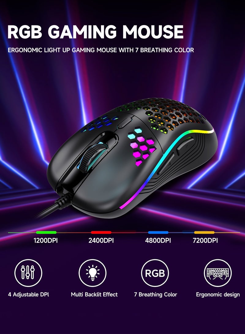 UCHUANG 60% Gaming Keyboard Red Switch and Mouse Combo, Ultra-Compact 61-Key RGB Backlit Mini Keyboard, Lightweight 7200 DPI Honeycomb Optical Mouse, RGB Wired Gaming Set for PC PS5 Xbox Gamer(Black) - Image 5