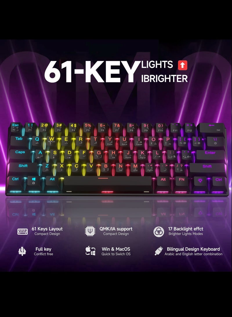 UCHUANG 60% Gaming Keyboard Red Switch and Mouse Combo, Ultra-Compact 61-Key RGB Backlit Mini Keyboard, Lightweight 7200 DPI Honeycomb Optical Mouse, RGB Wired Gaming Set for PC PS5 Xbox Gamer(Black) - Image 2