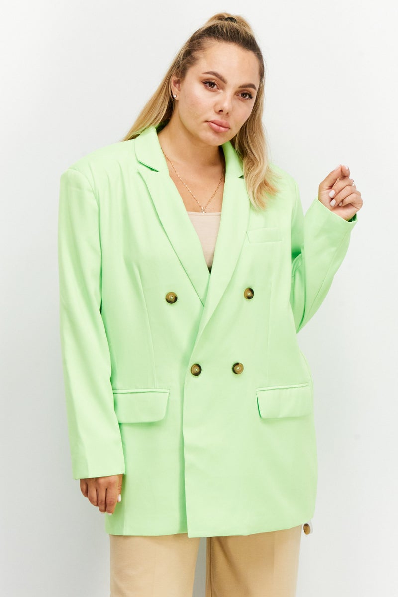 STEVE MADDEN Women Notched Collar Long Sleeve Plain Blazers, Neon Green - Image 1
