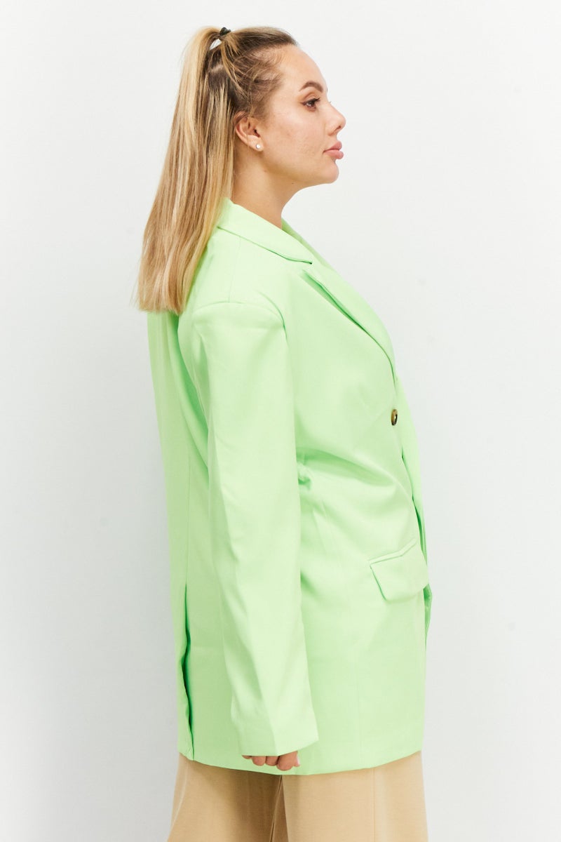 STEVE MADDEN Women Notched Collar Long Sleeve Plain Blazers, Neon Green - Image 3