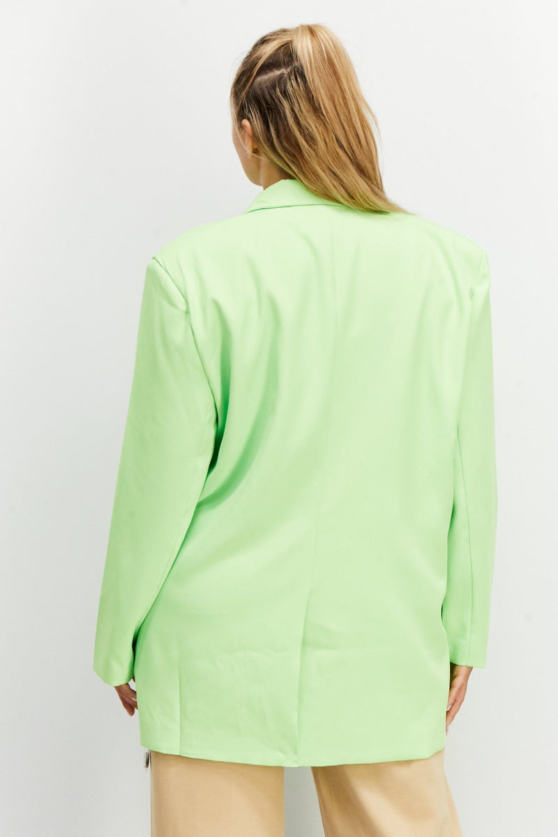 STEVE MADDEN Women Notched Collar Long Sleeve Plain Blazers, Neon Green - Image 4