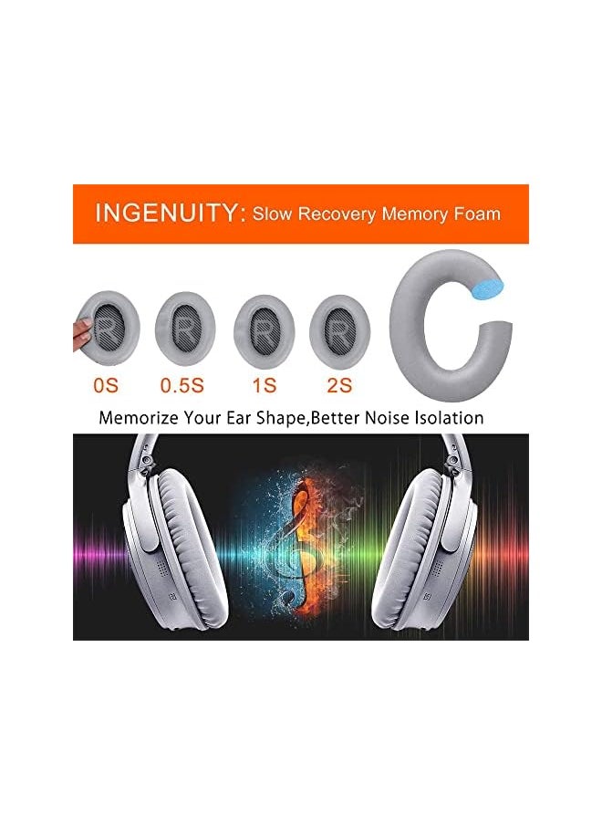 erorex Cushions Bose Replacement Ear Pads Kit Professional Replacement Earpads Cushions For Qc35 Qc35Ii Headphones Ear Pads With Softer Leather Noise Isolation Foam Added Thickness Silver  - Image 3