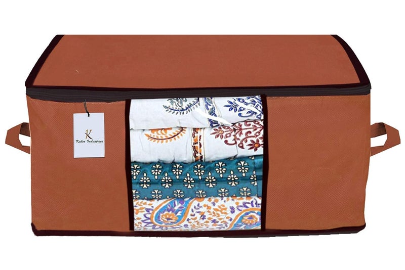 Kuber Industries NonWoven Rectangular Non Woven Underbed BagStorage OrganiserBlanket Cover With Transparent WindowStorage Bag For Clothes LargePack Of 2 Dark Brown - Image 3