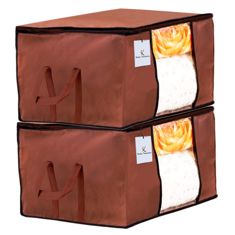 Kuber Industries NonWoven Rectangular Non Woven Underbed BagStorage OrganiserBlanket Cover With Transparent WindowStorage Bag For Clothes LargePack Of 2 Dark Brown - Image 1