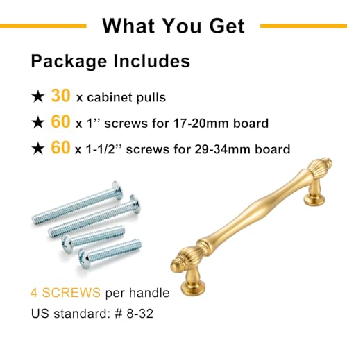 BEROSSA 30 Pack 5 Inch Brushed Gold Cabinet Pulls Gold Cabinet Handles Gold Hardware for Kitchen Cabinets 2510 Drawer Dresser Cupboard Bedroom Bathroom - Image 5