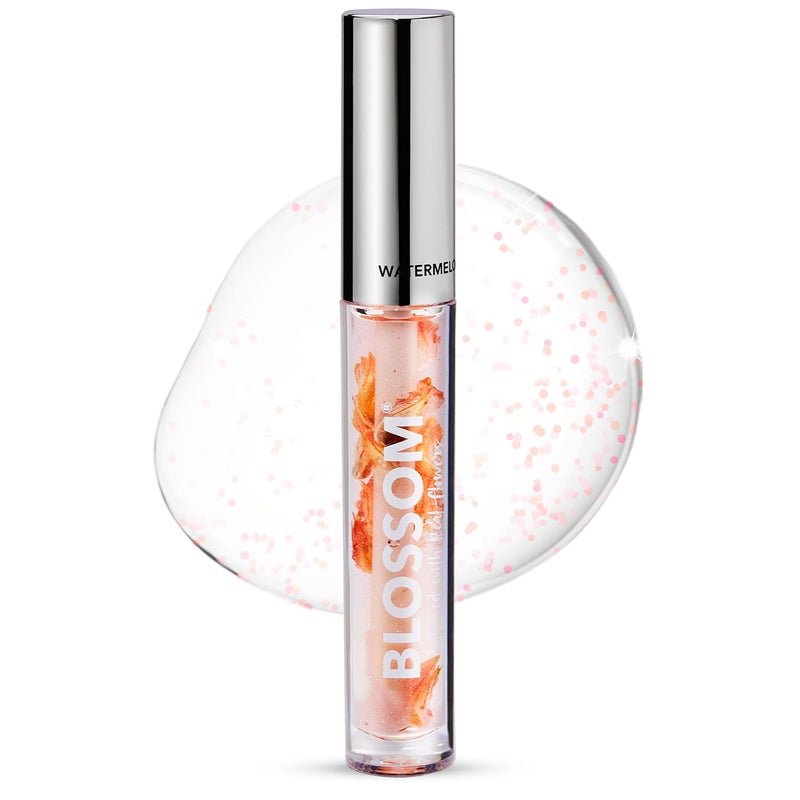 Blossom Lip Gloss  Lip Oil with Olive Oil  Grape Seed Oil Moisturizing and Hydrating Shimmer Sparkle Infused with Real Flowers 3g Watermelon