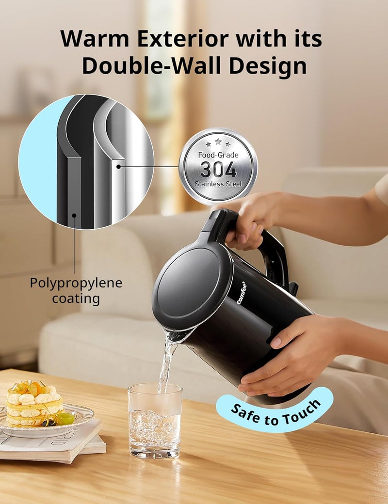 Comfee' ' Electric Kettle and Tea Kettle, 1.5L Double Wall, Stainless Steel Interior, Lid & Spout, Fast Boil, Auto-Off, and Boil-Dry Protection, 1500W - Image 2
