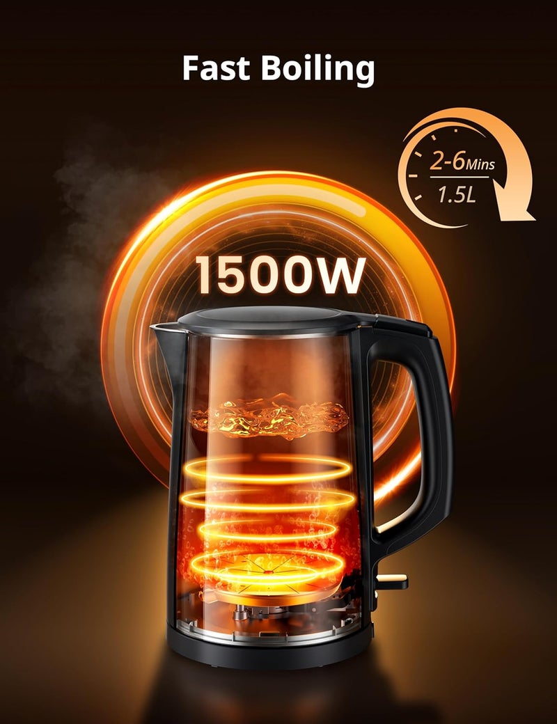 Comfee' ' Electric Kettle and Tea Kettle, 1.5L Double Wall, Stainless Steel Interior, Lid & Spout, Fast Boil, Auto-Off, and Boil-Dry Protection, 1500W - Image 5