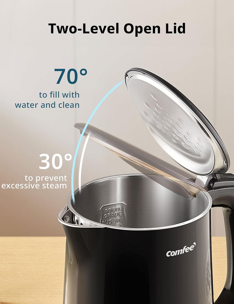 Comfee' ' Electric Kettle and Tea Kettle, 1.5L Double Wall, Stainless Steel Interior, Lid & Spout, Fast Boil, Auto-Off, and Boil-Dry Protection, 1500W - Image 4