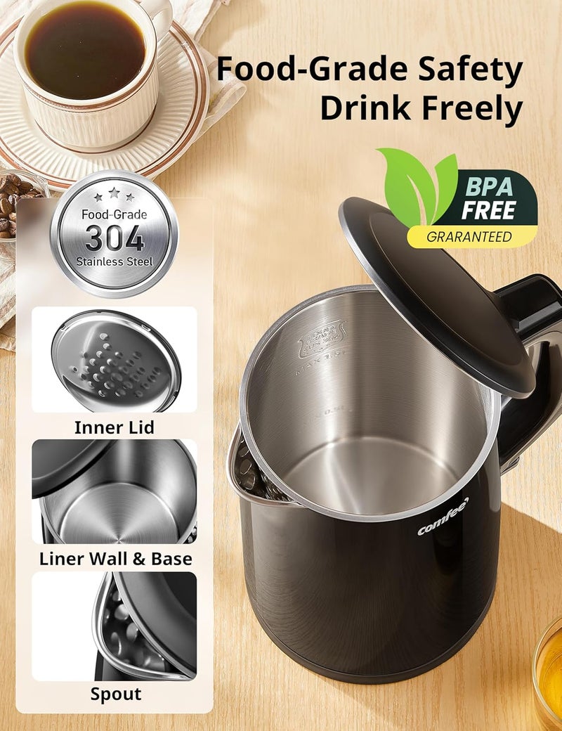Comfee' ' Electric Kettle and Tea Kettle, 1.5L Double Wall, Stainless Steel Interior, Lid & Spout, Fast Boil, Auto-Off, and Boil-Dry Protection, 1500W - Image 3