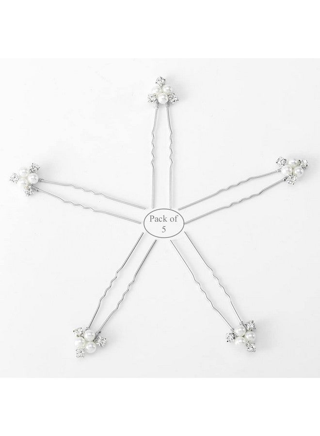 أصول دبابيس شعر زفاف من Asooll Bride، قطعة شعر فضية للعروس مرصعة بأحجار الراين، إكسسوارات شعر للنساء والفتيات (عبوة من 5 قطع) (فضية) - Image 4