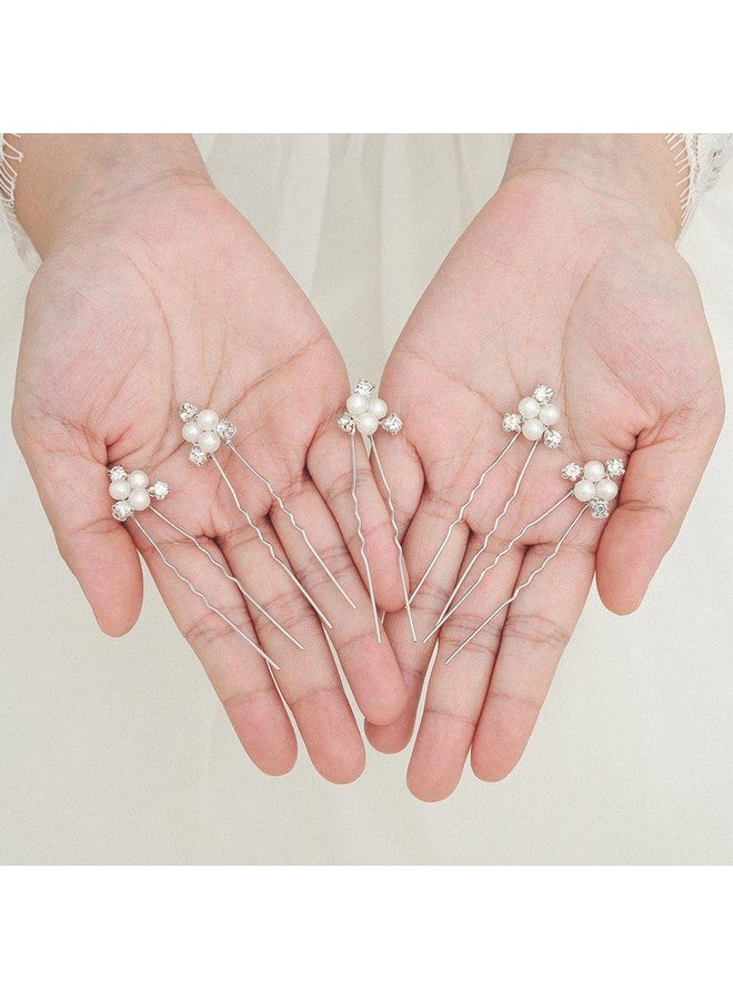 أصول دبابيس شعر زفاف من Asooll Bride، قطعة شعر فضية للعروس مرصعة بأحجار الراين، إكسسوارات شعر للنساء والفتيات (عبوة من 5 قطع) (فضية) - Image 3