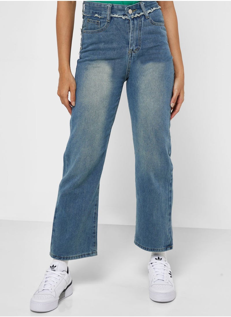 Ginger - Mid Wash High Waist Straight Fit Jeans - Image 1