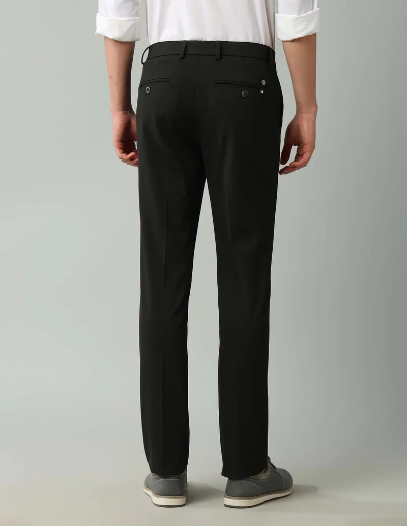 Arrow Black Solid Slim Fit Trousers for Men | Best Price UAE